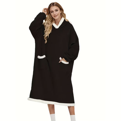 Flannel-Labeled Wearable Blanket Hoodie with Front Pocket and Ten Standard or Extended Color Styles
