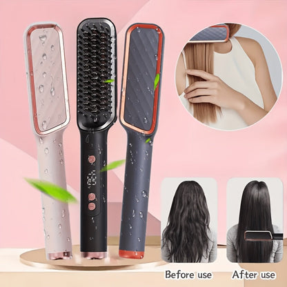 Hair Straightening Brush, 30-60 Sec Fast Heating, 3 Temperature Settings, Wide-Spaced Smooth Glide Teeth
