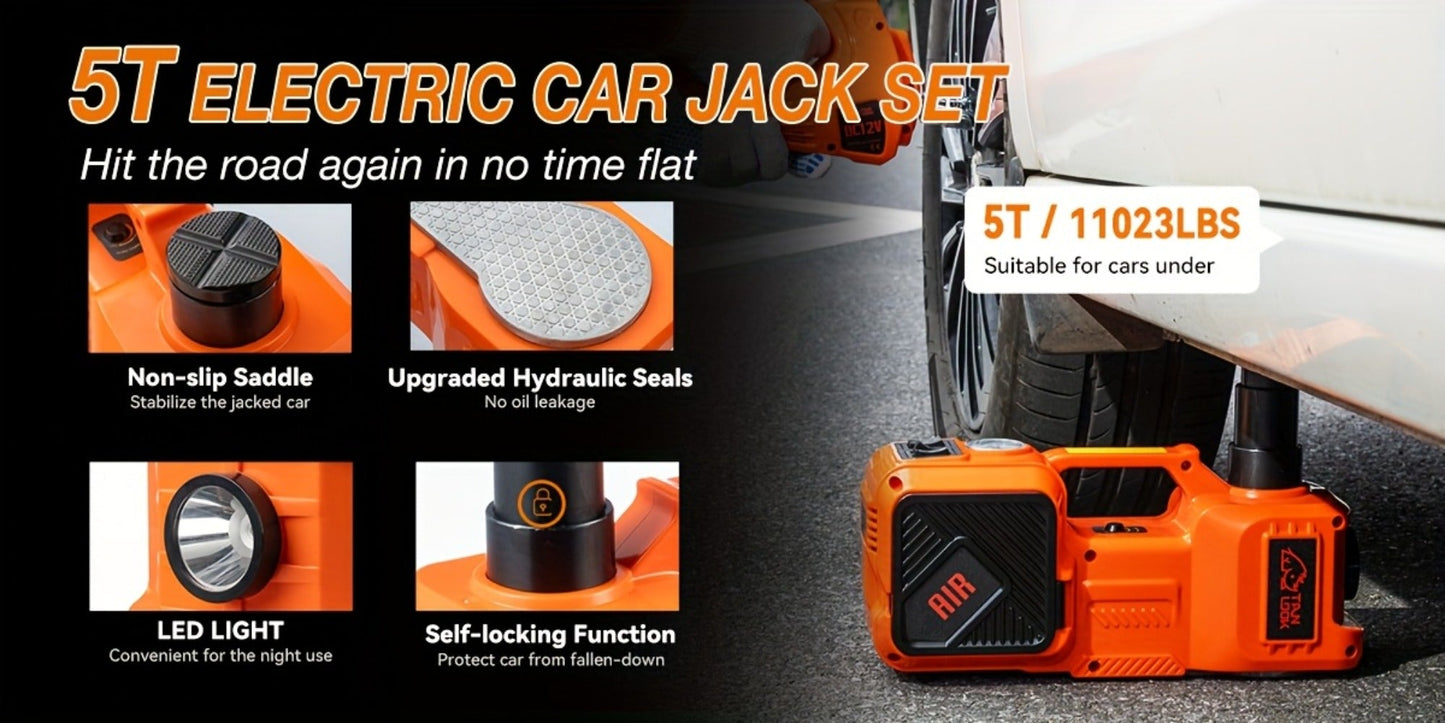 5 Ton Electric Hydraulic Car Jack with Built-in Air Pump – Portable Car Lift for SUV MPV Truck, Tire Replacement & Emergency Roadside Use