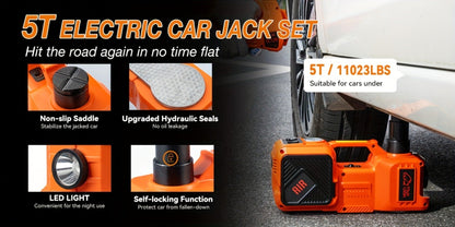 5 Ton Electric Hydraulic Car Jack with Built-in Air Pump – Portable Car Lift for SUV MPV Truck, Tire Replacement & Emergency Roadside Use