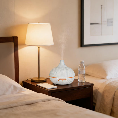 Aroma Diffuser Set 2 Diffusers 6 Essential Oils 550ml Wood Grain Cool Mist Humidifier for Entryways, Bedrooms and Living Spaces