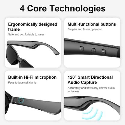 Smart Glasses Open-Ear Bluetooth Audio Eyewear with Built-In Speaker, Microphone and Black or White Frames