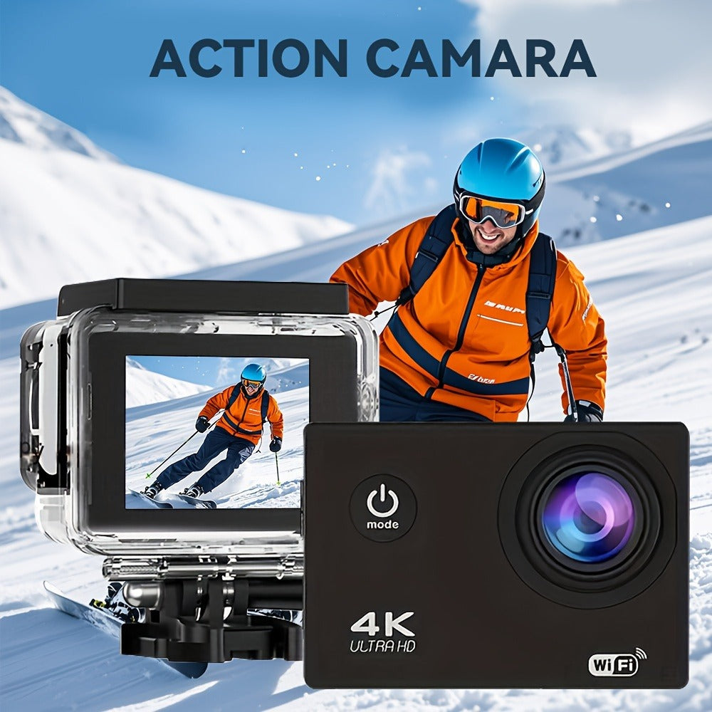 4K Sports Action Camera with WiFi, 170° Wide Angle, 32GB Card & Helmet Mount Kit – Pre-Recording, Remote Control, 900mAh Battery, 2" LCD