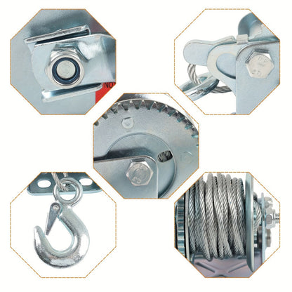 Manual Hand Winch Carbon Steel 800- - Double Brake Safety System, Strap Winch with Mooring Hook & Safety Pawl