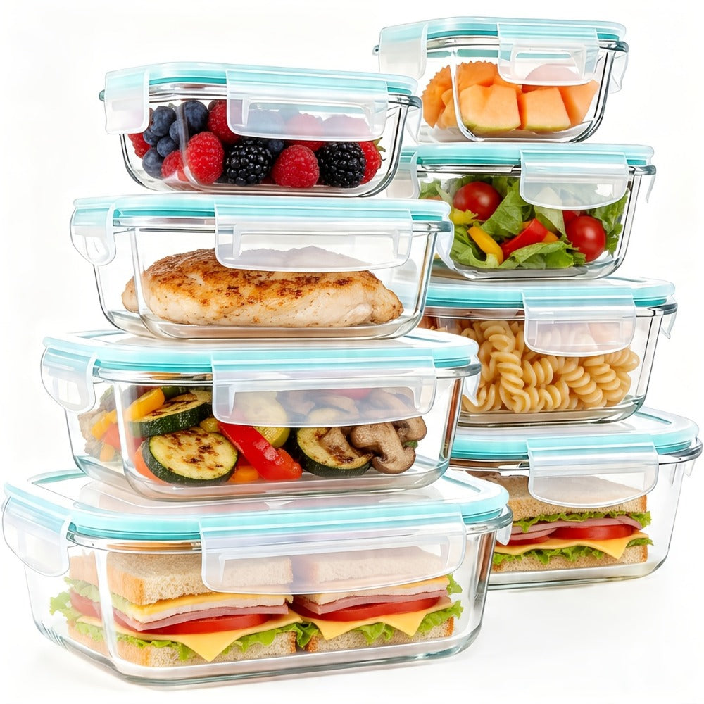 Glass Food Storage Containers 16-Piece Set 8 Glass Bowls with 8 Sealed Lids BPA Free Dishwasher Microwave Refrigerator Safe Meal Prep