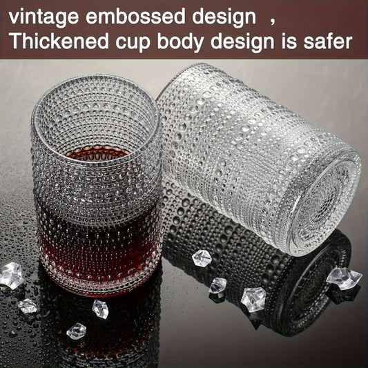 Clear Hobnail Drinking Glasses, Six-Piece 13-Ounce Tumbler Set with Embossed Dot Pattern for Table Settings