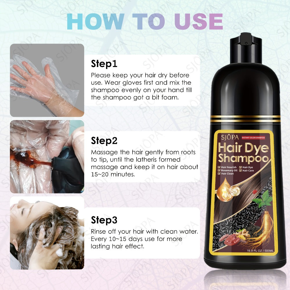 Hair Dye Coloring Shampoo 5-in-1 Upgraded with Hibiscus Oil, Squalane & Glycerin – Quick Color & Nourishing, Gentle Skin-Safe Formula
