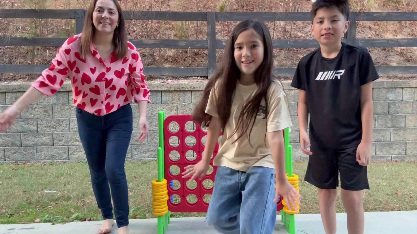 Height Adjustable Giant Connect 4 Game 33-37 Inch, Jumbo 4-in-a-Row Outdoor Yard Game with Quick Release Slider for Teens