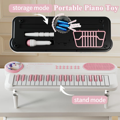 Kids Electronic Keyboard Piano Toy 37-Key White, Multi-Function Beginner Musical Instrument with Microphone