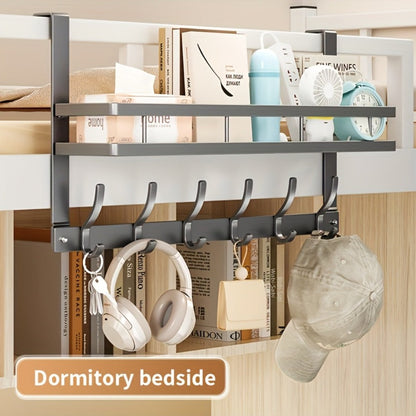 Over-the-Door Storage Rack with Metal Basket Shelf, 4 to 8 Hooks and Gray or Black Length Options