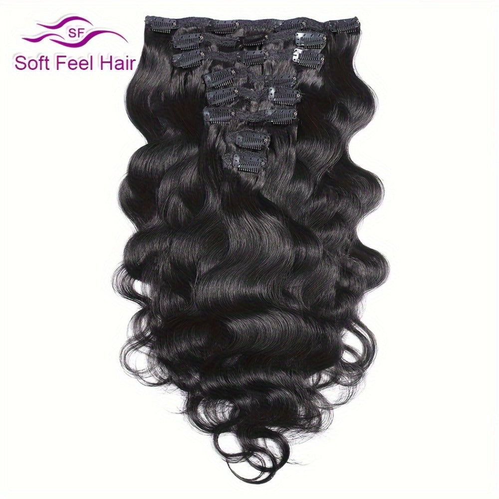 Clip In Human Hair Extensions Body Wave 8pcs 120g Full Head Real Human Hair Clip Ins Natural, for Home, Travel and Salon Hair Styling