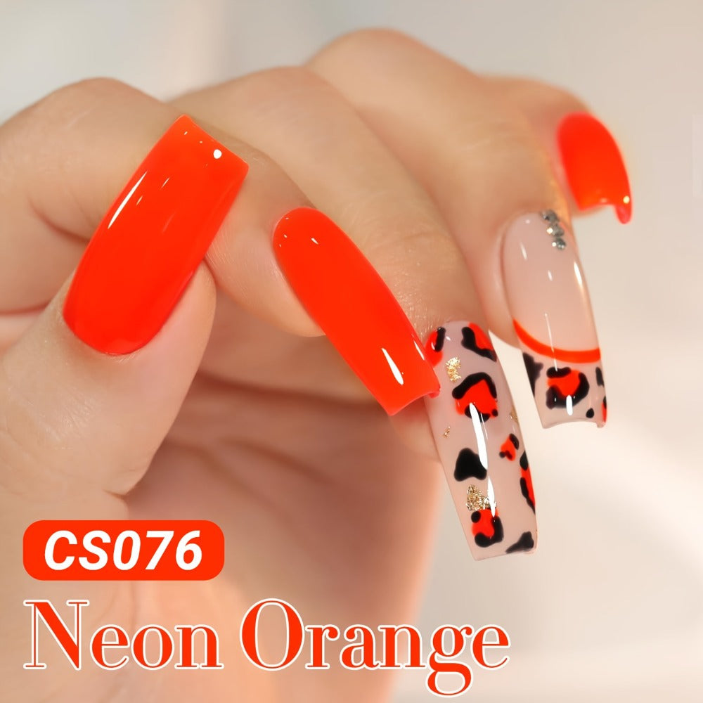 Gel Nail Polish CS076 in 0.54oz Neon Orange Translucent Jelly with Milky-Sheer Finish and UV/LED Soak-Off Cure