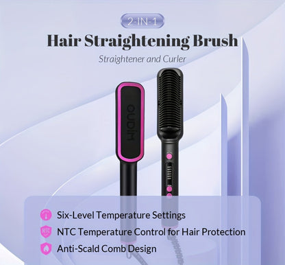 6-Setting Ionic Hair Straightener Brush with Fast Heat-Up & Anti-Scald Protection, for Home, Travel and Salon Hair Styling