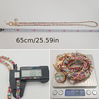 Metal Chain Phone Crossbody Strap Painted Fabric Long Lanyard Fashionable Disc Button Shoulder Phone Strap