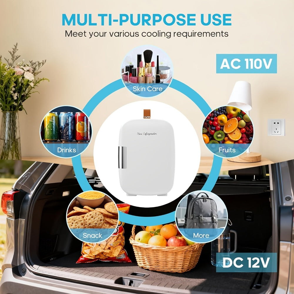 Mini Car Refrigerator, 4 Liter Compact Cooler & Warmer with 120V AC & 12V DC, Portable Mini Fridge for Car