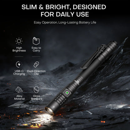 Tactical Penlight 1200 Lumen EDC Flashlight, High-Brightness Torch with Tail Switch Multi-Mode, Slim Pocket Light for Everyday Carry