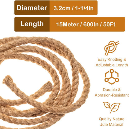 Manila Rope Natural Jute Twisted Hemp Rope for Entryways, Bedrooms and Living Spaces, with the Listed Configuration