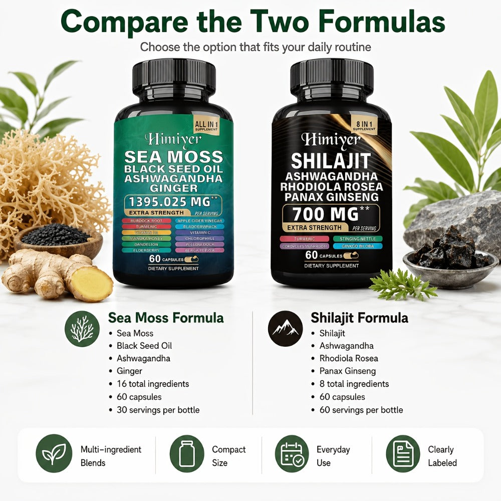Sea Moss & Shilajit Supplement Bundle 10 Bottles, 12-in-1 Sea Moss + 8-in-1 Shilajit with Ashwagandha