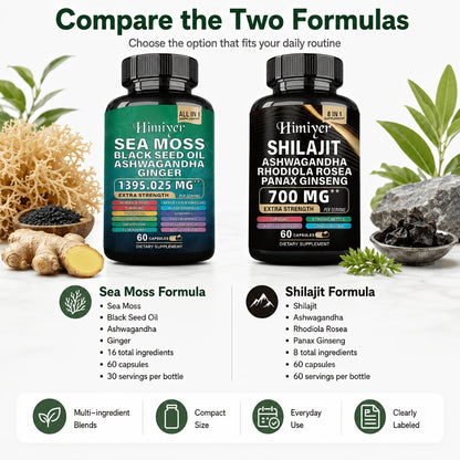 Sea Moss & Shilajit Supplement Bundle 10 Bottles, 12-in-1 Sea Moss + 8-in-1 Shilajit with Ashwagandha