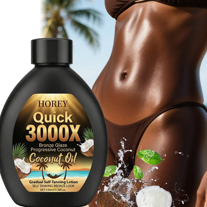 Coconut Oil Self-Tanning Lotion 100ml in Black Flip-Cap Bottle with Gold Label for Body Application