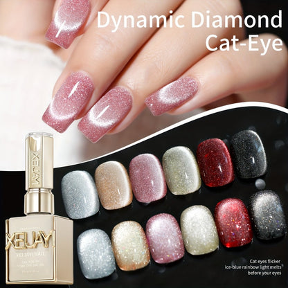 Gel Nail Polish Six-Color Magnetic Cat Eye Set with Sparkling Star and Rhinestone Effects for Nail Art
