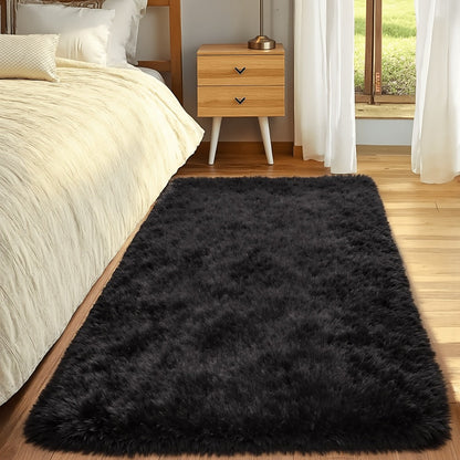 Plush Shaggy Area Rug 1.6 Inch Thick Non-Slip Machine Washable Polyester Carpet – Tie-Dye & Solid Color Fluffy Rectangle Rug for Living