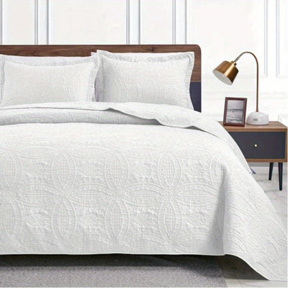 Quilt Set 3 Piece Lightweight Microfiber Bedspread with Pillow Shams – Coin Pattern Coverlet All Season Soft Bed Quilt Full Queen King