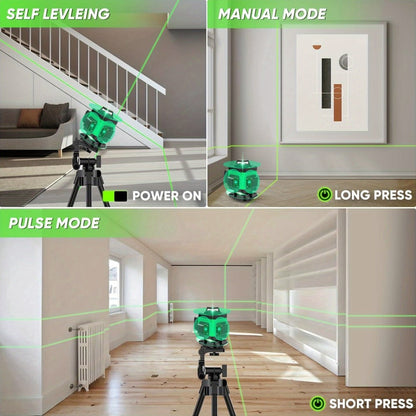 16-Line 4D Laser Level 360° Self-Leveling Cross Line Laser with Rechargeable Battery, Professional Rotary Laser for Construction