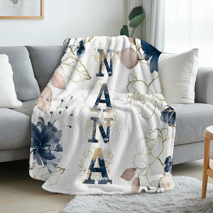 NANA Floral Letter Print Flannel Blanket in White with 30 x 40, 40 x 50 or 50 x 60-Inch Size Options