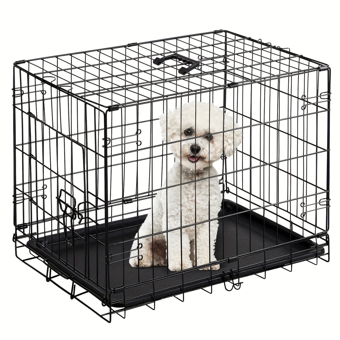 36-Inch Folding Wire Dog Crate with Two Door Accesses, Divider Panel, Removable Tray and Top Handle