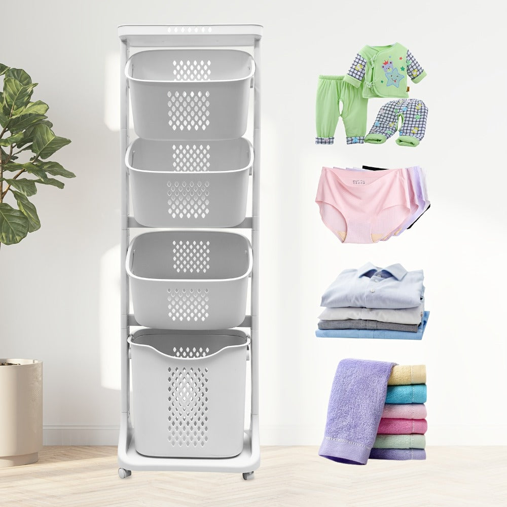 Rolling Laundry Hamper Cart with Wheels Multi-Tier | Large Capacity Laundry Basket with Removable Baskets | Wheeled Laundry Organizer