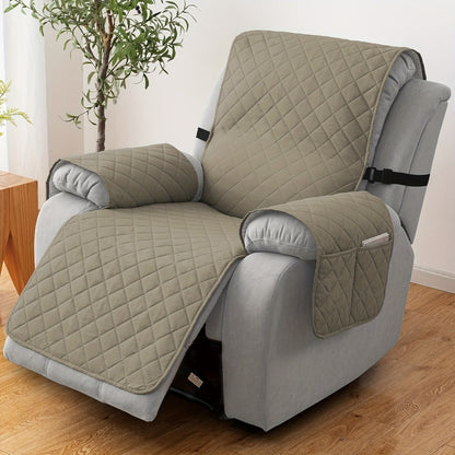 Diamond-Quilted One-Piece Recliner Chair Cover with Side Pocket, Buckle Strap and Eight Colors