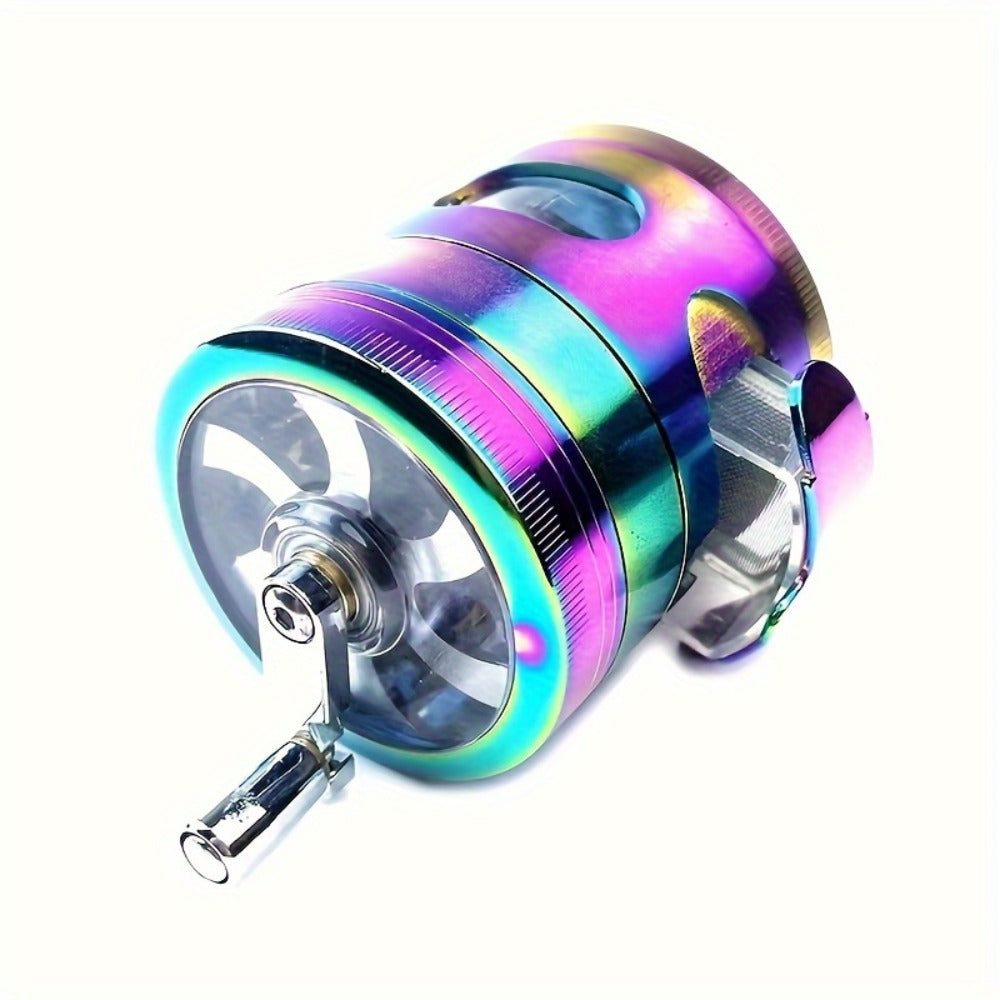 Spice Grinder 4-Layer Hand Crank Metal Herb Grinder, Colorful Rainbow Multifunctional Spice Crusher for Kitchen
