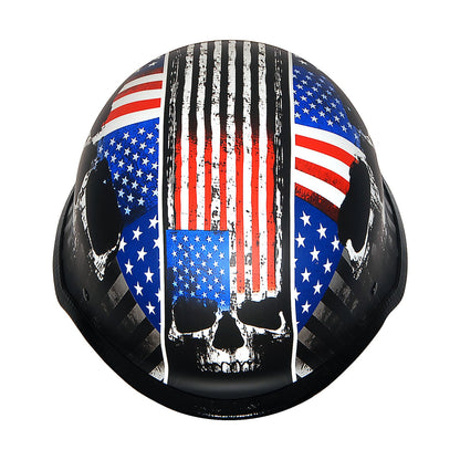 German Style Motorcycle Half Face Helmet – Novelty Skull & Carbon Fiber Design, UV Glossy Finish, Removable Washable Padding