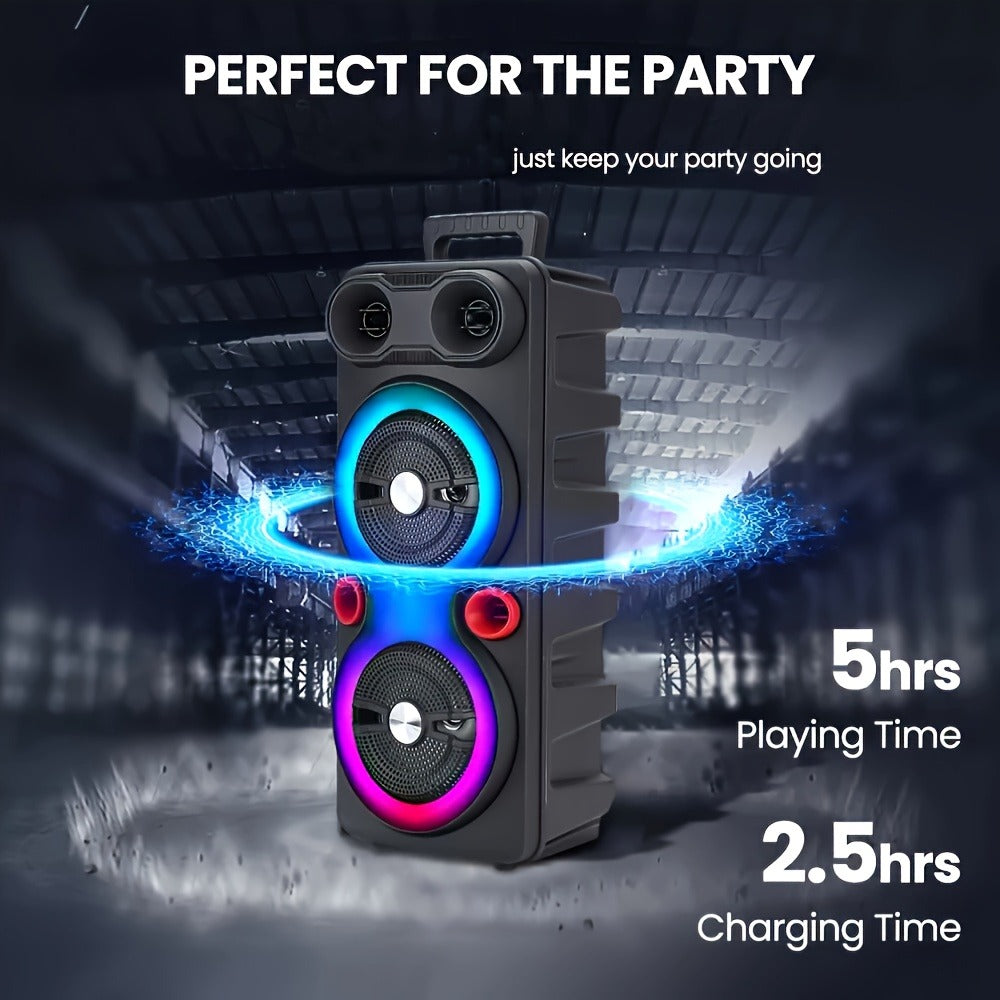Dual 8.5" Subwoofer Party Speaker 6000W with RGB Lights | Portable Wireless Bluetooth 5.0, TWS Stereo Pairing, FM Radio, Built-in Mic