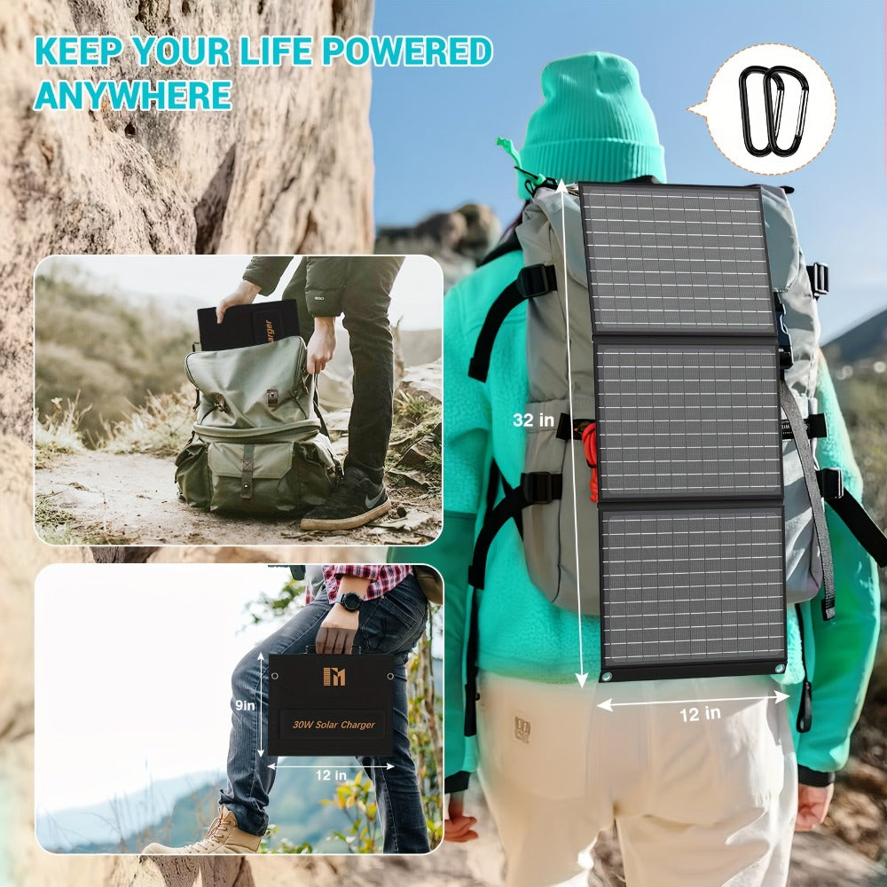 Portable Solar Panel Charger 30W 60W 100W Foldable Camping Solar Charger with 18V MC4 Dual USB-A QC3.0 USB-C PD18W Ports for Camping RV
