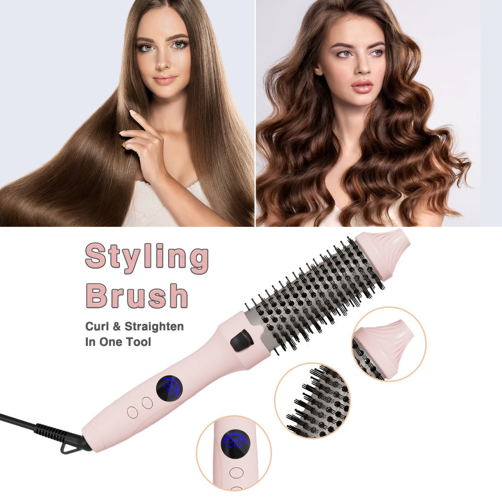 2-in-1 Hot Air Brush Straightener & Curler with Negative Ion Technology, Frizz-Free Blowout Brush with Adjustable Temp Control