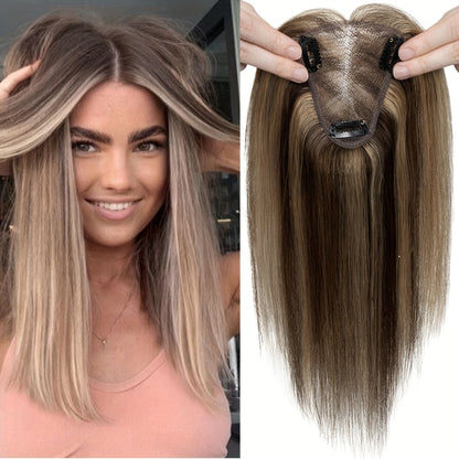 Hair Topper Human Hair Clip In Lace Base 8x10cm Curtain Bangs Thinning Hair Coverage 6-14 Inch | Highlight Blonde #27 #613 #12P613 #4P27
