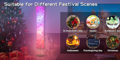 RGB Smart Floor Lamp 16 Million Colors, Music Sync, App & Remote Control, Scene Modes, White Fabric Shade Standing Lamp for Living Room