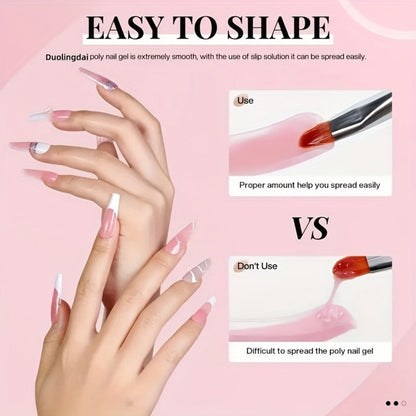 Poly Gel Nail Extension Kit 12pcs 3D Modeling Sculpting Gel – Semi-Permanent Resin Strengthener, Transparent Color Gel