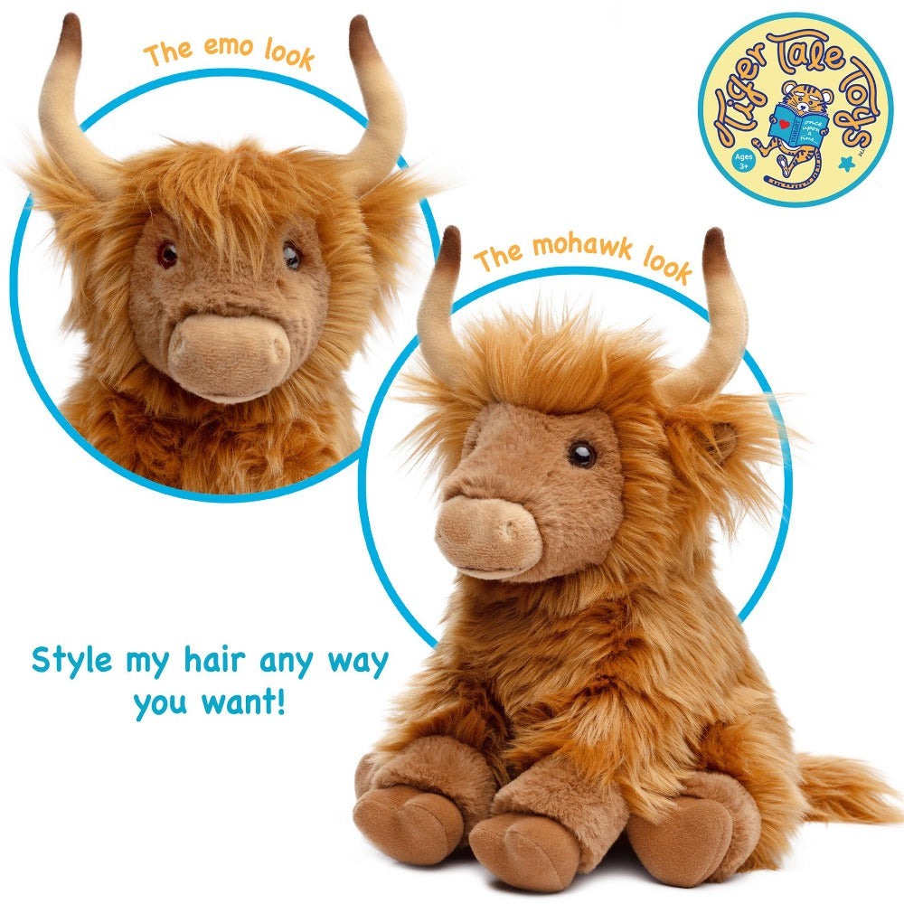 Stuffed Animal Henley Highland Cow with 14-Inch Scale, Shaggy Brown Coat and Care for Character Display, Room Decor and Gift Presentation