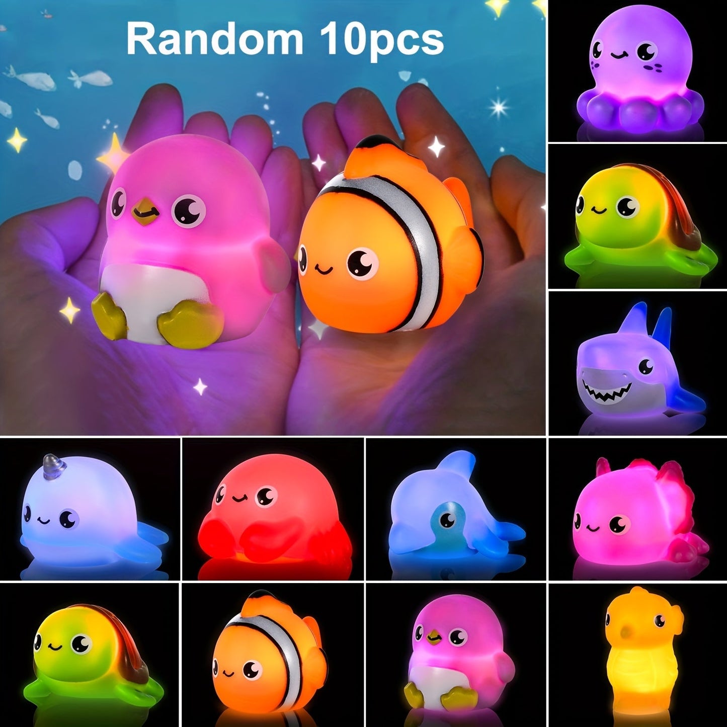 Sea Animal Light Up Bath Toys for Babies & Toddlers, 6/10 Pcs Color-Changing Floating Bathtub Toys