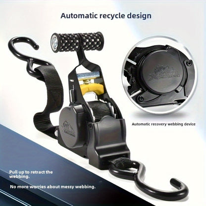 Self-Retracting Tie Down Straps 10 Feet Ratchet Cargo Straps, Auto Retract for Truck Trailer Motorcycle Moving & Appliances