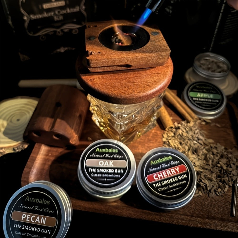 Whiskey Smoker Kit with 4 Wood Chip Flavors & Filters, Cocktail Smoker Set, Whiskey Gifts for Men