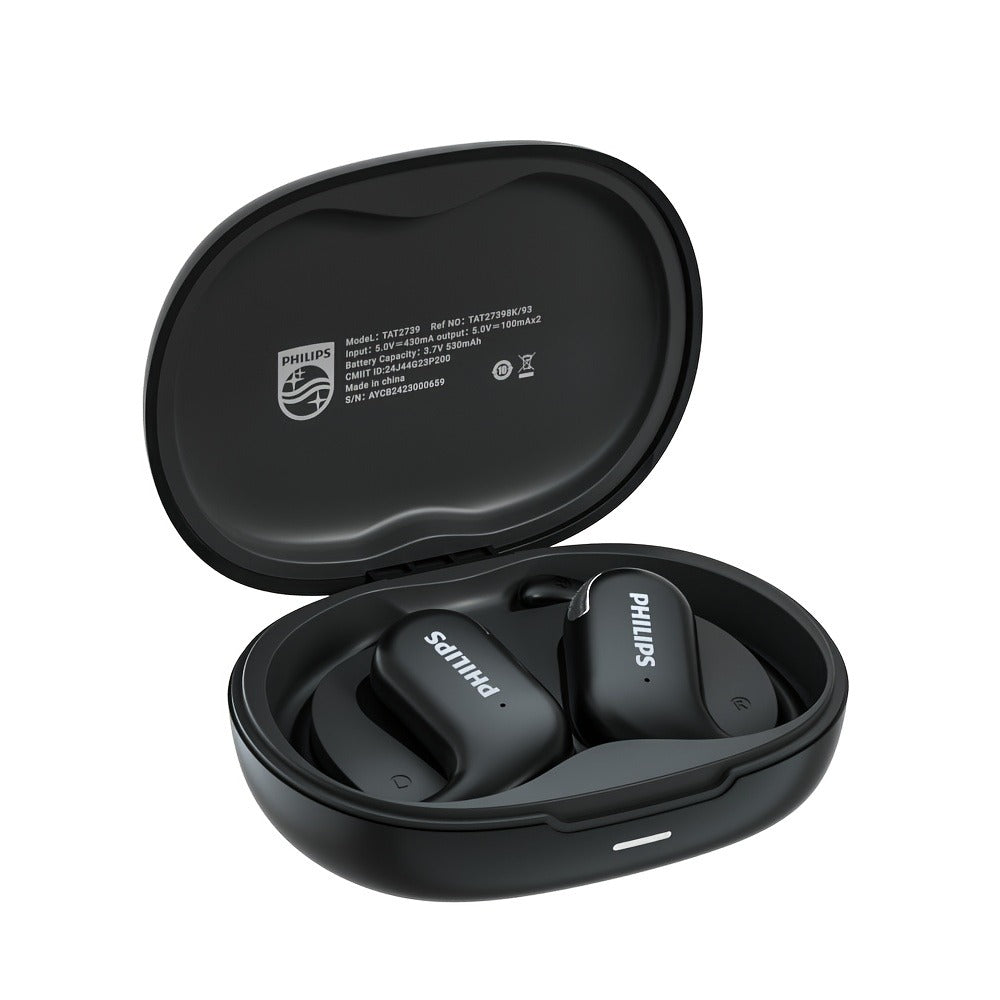 Philips TAT2739 Open Air Earbuds Wireless Bluetooth 5.3 Ear Hook Headphones with Wireless Charging Case