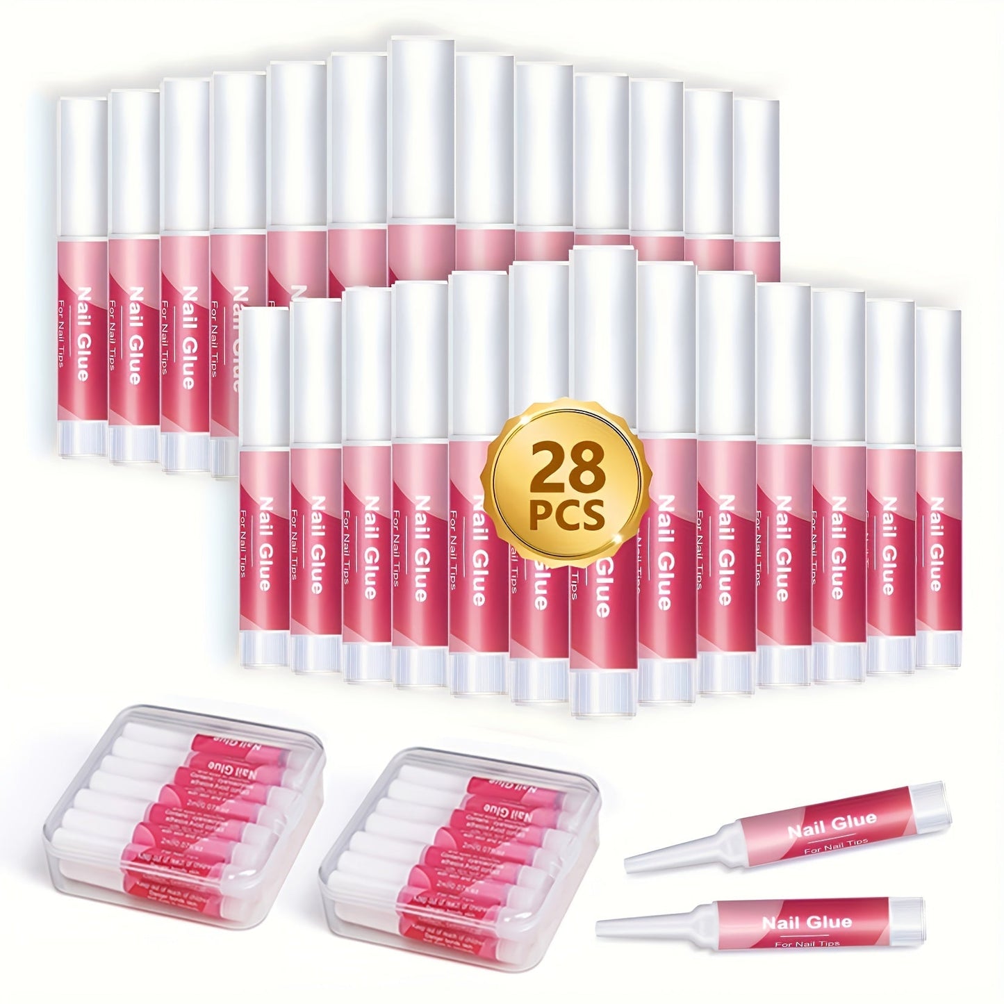 Nail Glue Set, KROFAUE 28 Precision-Tip Tubes at 2g Each for Press-On Nails, Nail Tips and Nail Art