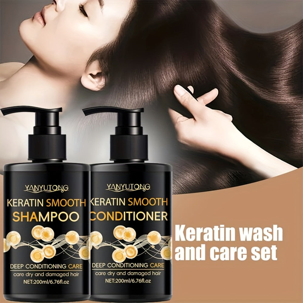 Keratin Shampoo and Conditioner Set Repairs Breakage Split Ends Moisturizes Scalp for Color-Treated Heat Damaged Dry Frizzy Hair All Hair