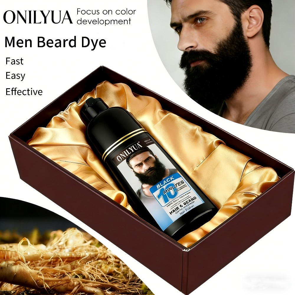 Beard Dye Shampoo for Men 2-in-1 Hair & Beard Grey Coverage Argan Oil No-Mix Formula for Bath Time, Home Spa and Personal Care