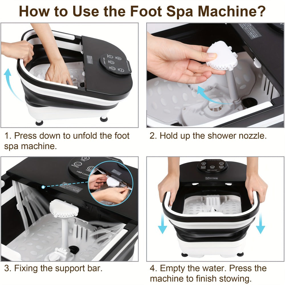 Foldable Foot Spa Bath with 20 Massage Rollers, Touchscreen Temperature Display, Remote Control & Shower