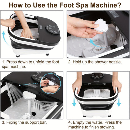 Foldable Foot Spa Bath with 20 Massage Rollers, Touchscreen Temperature Display, Remote Control & Shower